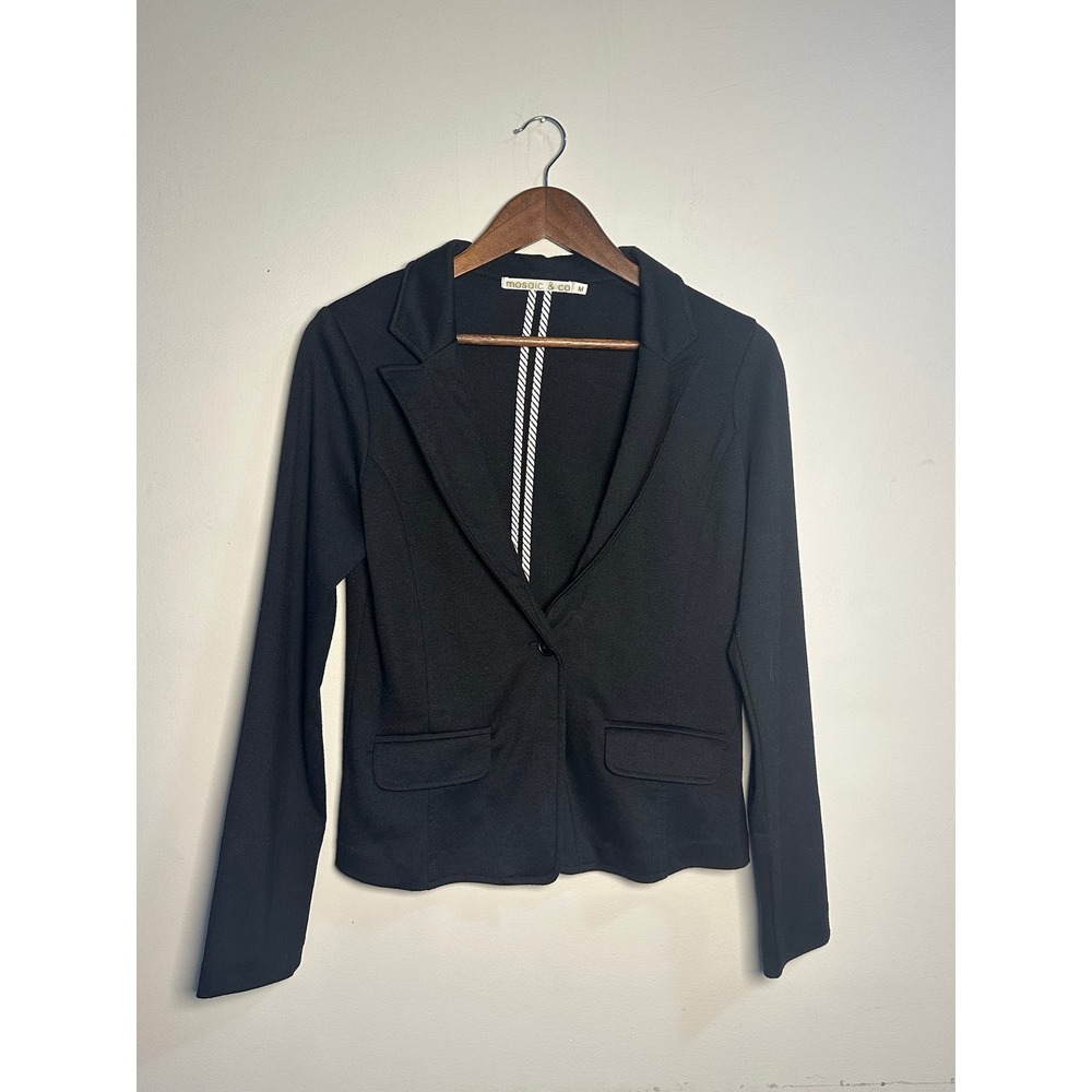 Mosaic & Co Women Black Knit Single Button Blazer Jacket Parisian Workwear Sz M